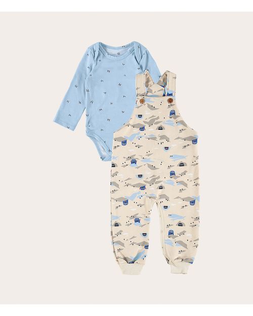 Conjunto Infantil Unissex Jardineira Monstro Em Moletom Malwee Kids