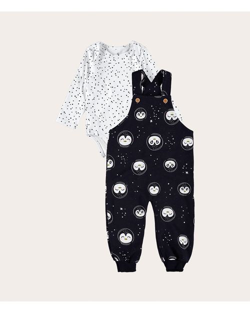 Conjunto Infantil Unissex Jardineira Estelar Em Moletom Malwee Kids