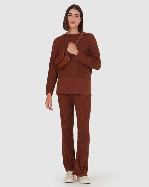 Calça Flare Feminina Em Tricô Canelado