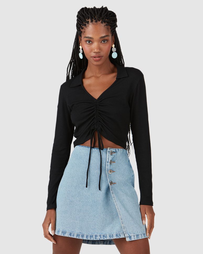 Blusa Feminina Túnel Frontal Em Malha Canelada De Viscose