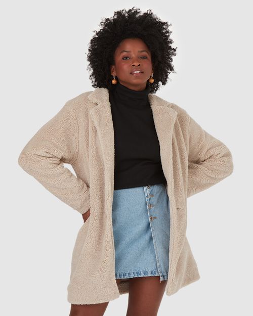 Casaco Amplo Feminino Bolso Lateral Em Pelúcia