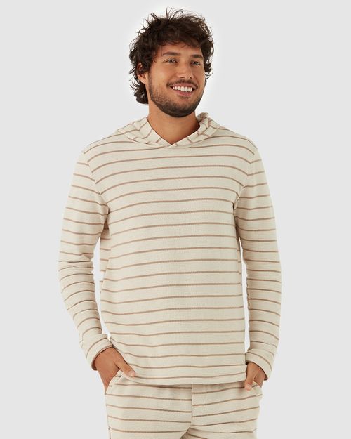 Camiseta Slim Masculina Listrada Com Capuz Em Algodão
