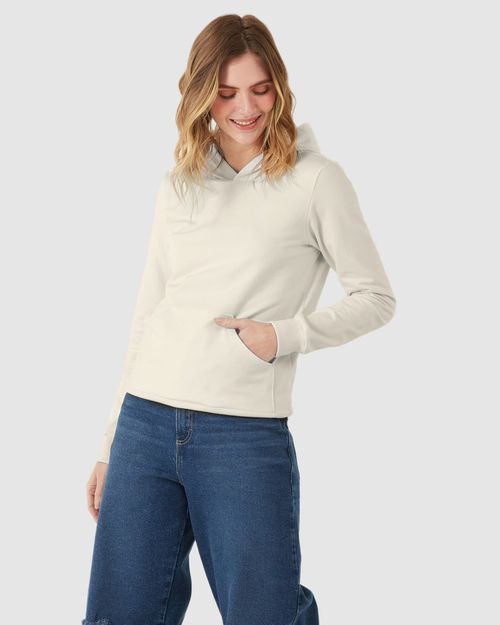 Blusão Básico Feminino Com Capuz Moletom Stretch Flanelado