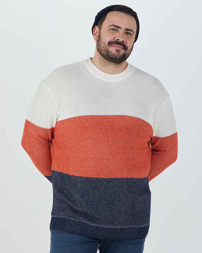 Blusão Masculino Plus Size Listras Em Tricô