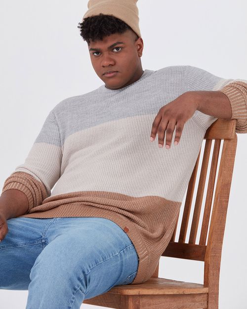 Blusão Masculino Plus Size Listras Em Tricô