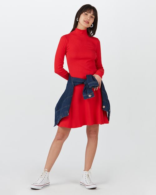 Vestido Evasê Feminino Gola Alta Em Ribana