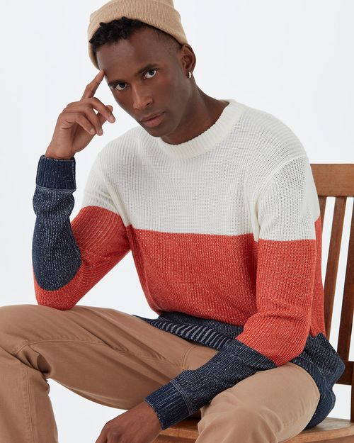 Blusão Masculino Gola Redonda Listras Em Tricô