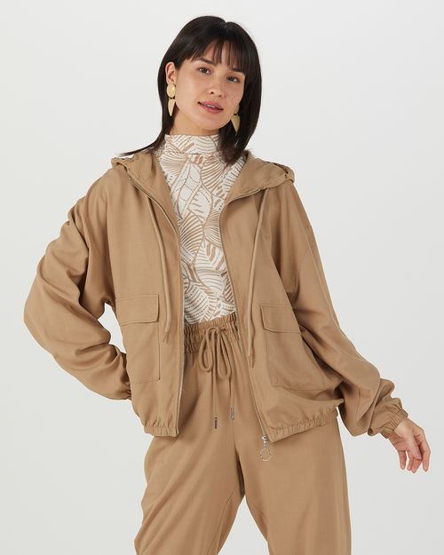 Jaqueta Bomber Feminina Bolso Frontal Em Viscose