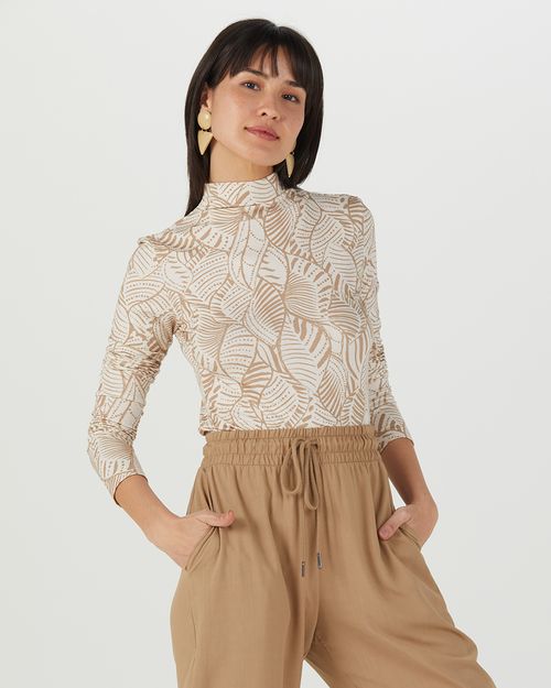 Blusa Feminina Gola Alta Abstrata Em Viscose Stretch