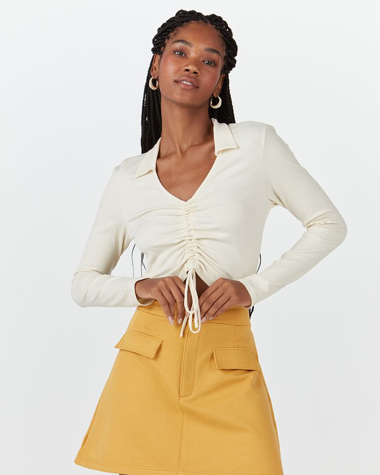 Blusa Feminina Túnel Frontal Em Malha Canelada De Viscose