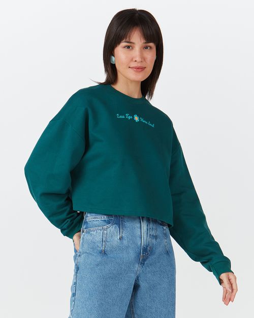 Blusão Cropped Feminino Less Ego More Soul Em Moletom Flanelado