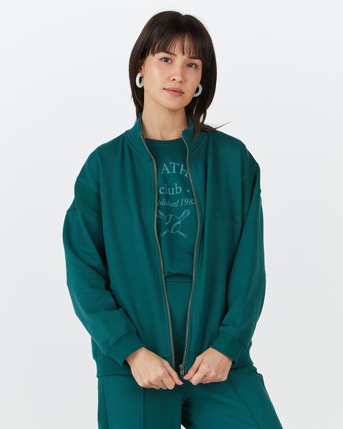 Jaqueta Feminina Recorte Lateral Em Moletom Stretch Flanelado