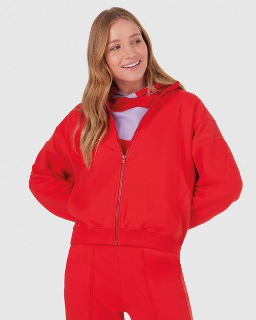 Jaqueta Feminina Recorte Lateral Em Moletom Stretch Flanelado