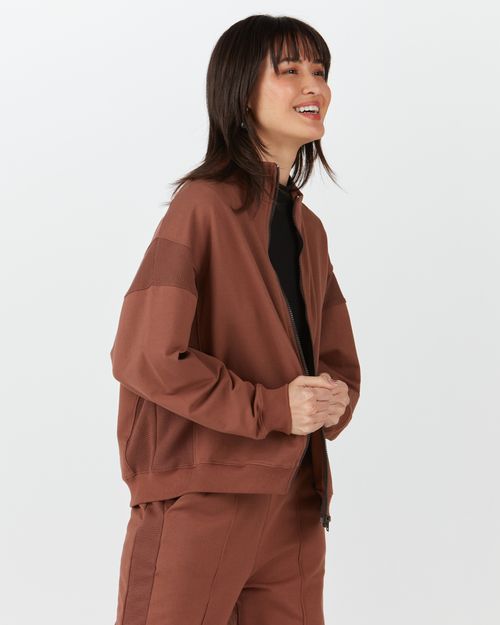 Jaqueta Feminina Recorte Lateral Em Moletom Stretch Flanelado