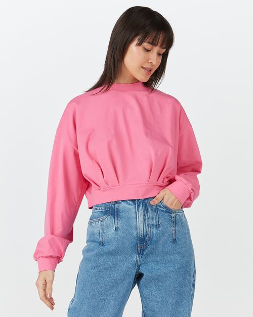 Blusa Long Cropped Feminina Pregas Em Algodão