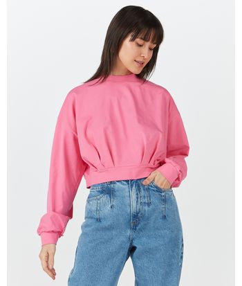 Blusa Long Cropped Feminina Pregas Em Algodão