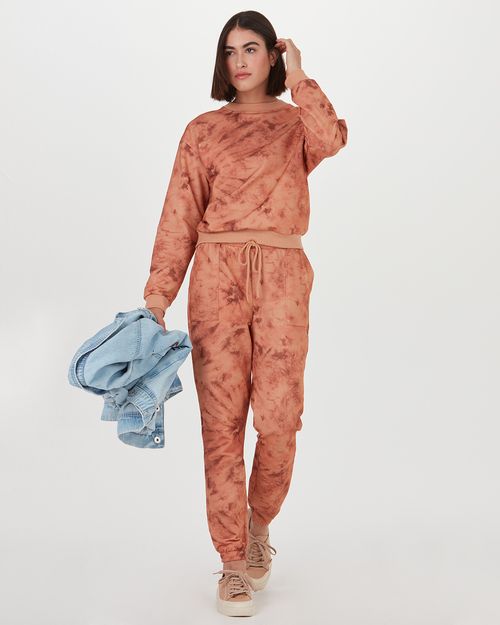 Calça Jogger Feminina Tie Dye Bolso Funcional Em Moletom Sem Flanela