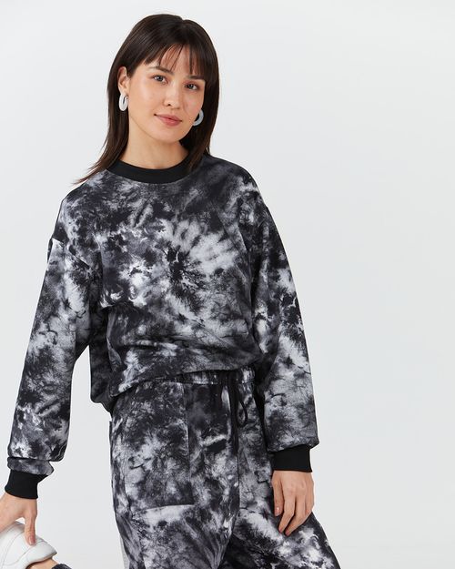 Blusão Feminino Tie Dye Manga Longa Em Moletom Sem Flanela