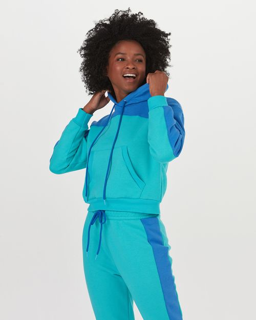 Blusão Feminino Bicolor Com Capuz Em Moletom Soft Flanelado