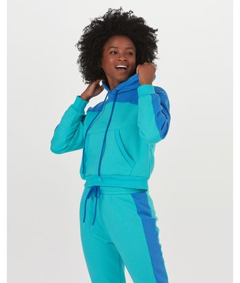 Blusão Feminino Bicolor Com Capuz Em Moletom Soft Flanelado