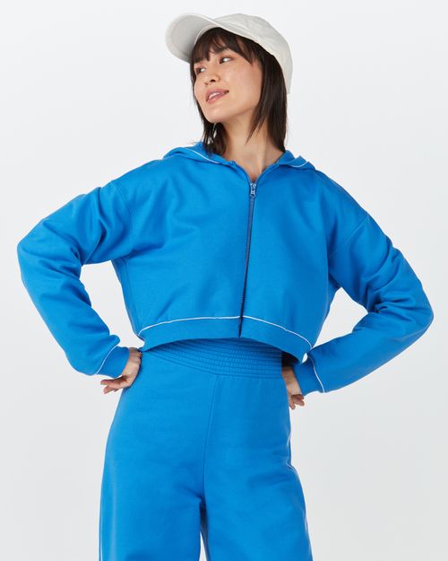 Jaqueta Cropped Feminina Com Capuz Em Moletom Flanelado