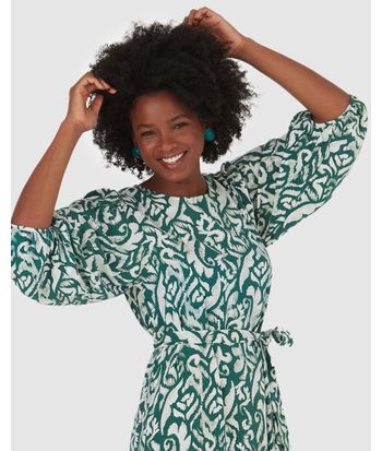 Vestido Longo Feminino Estampado Com Faixa Em Viscose