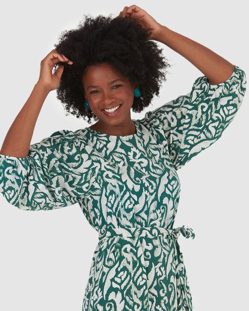 Vestido Longo Feminino Estampado Com Faixa Em Viscose