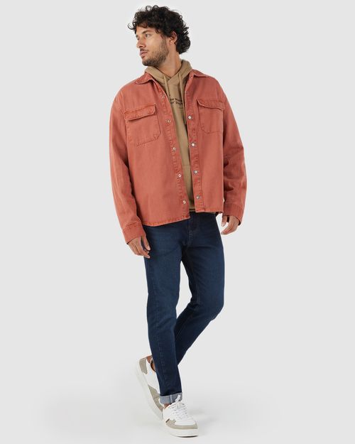 Shirt Jacket Masculina Lapela Frontal Em Sarja