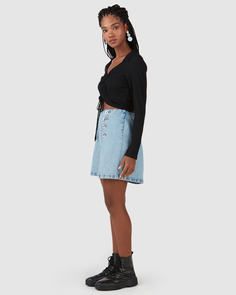 Blusa Feminina Túnel Frontal Em Malha Canelada De Viscose