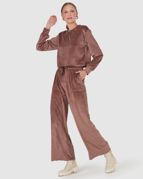 Blusa Básica Feminina Manga Longa Em Veludo Canelado