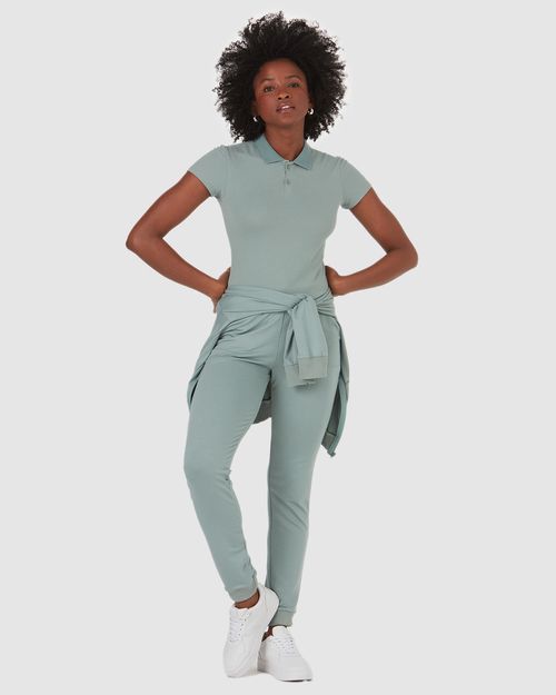Blusa Polo Básica Feminina Com Peitilho Em Piquet Stretch
