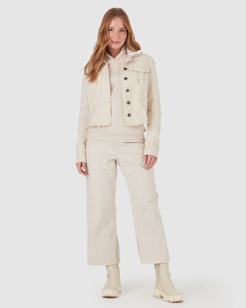 Jaqueta Cropped Feminina Gola Pelinho Removível Em Sarja
