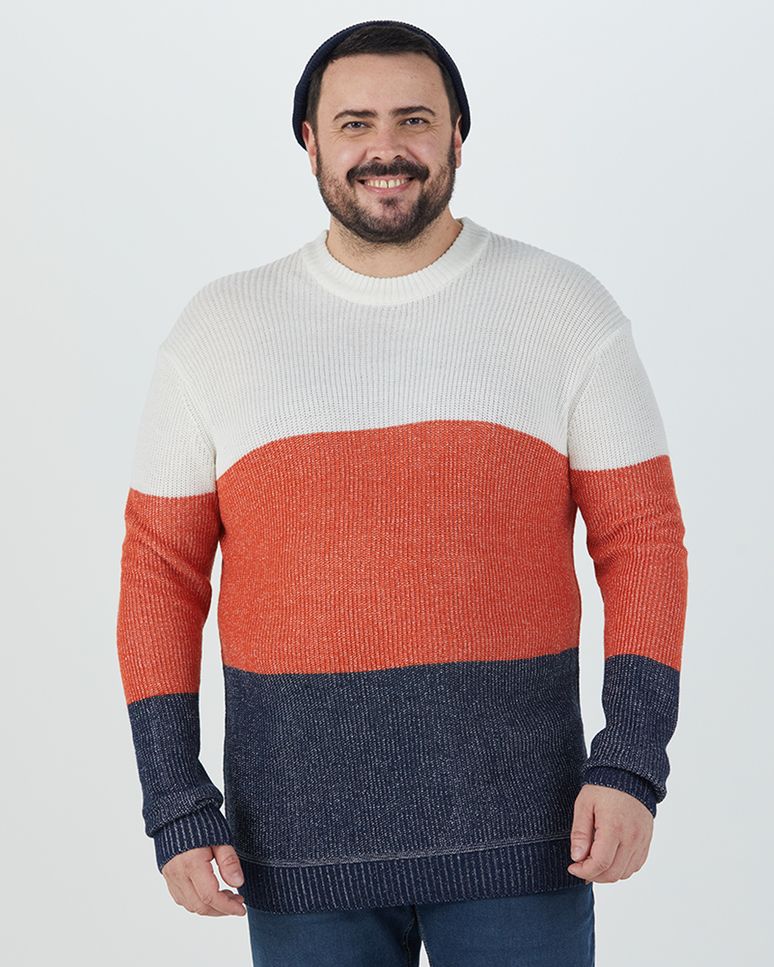 Blusão Masculino Plus Size Listras Em Tricô