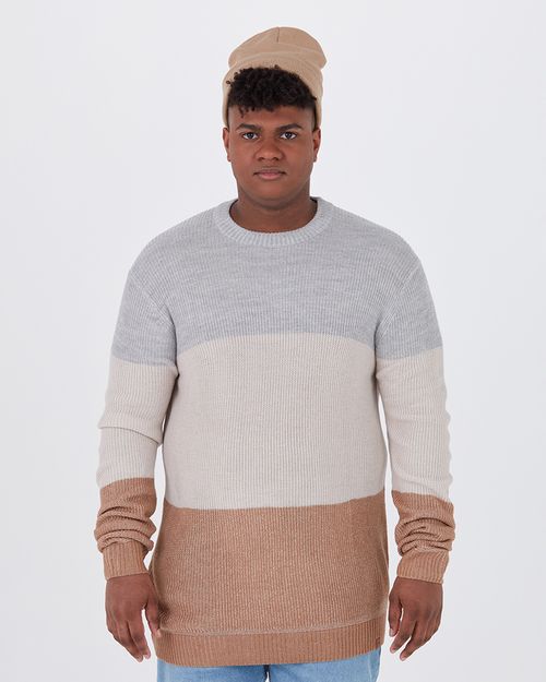 Blusão Masculino Plus Size Listras Em Tricô