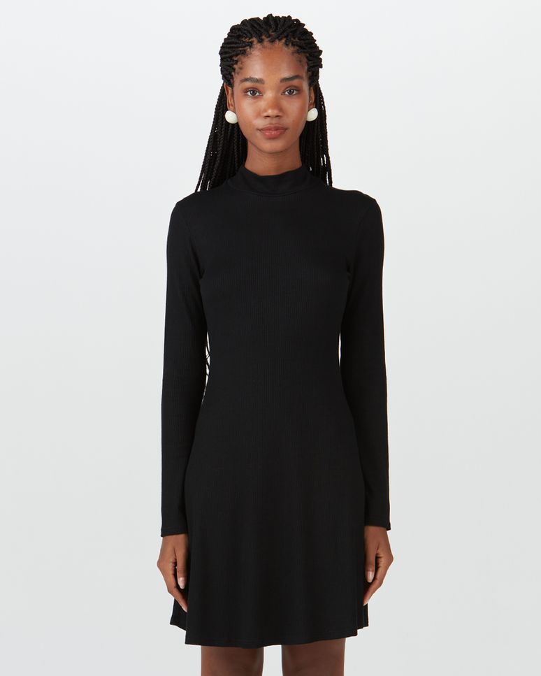 Vestido Feminino Evasê Em Malha Canelada De Viscose