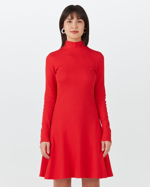 Vestido Evasê Feminino Gola Alta Em Ribana