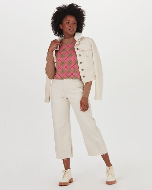 Suéter Feminino Gola Redonda Geométrico Em Tricô