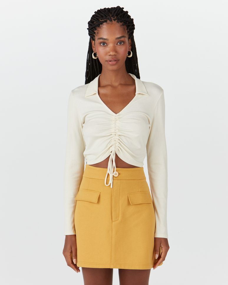 Blusa Feminina Túnel Frontal Em Malha Canelada De Viscose