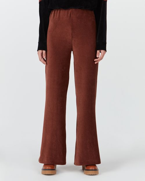Calça Wide Leg Feminina Em Plush Canelado