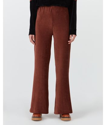 Calça Wide Leg Feminina Em Plush Canelado