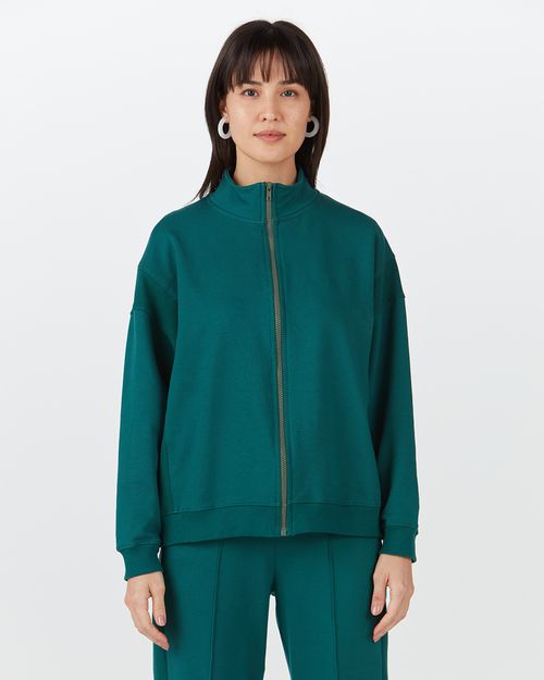 Jaqueta Feminina Recorte Lateral Em Moletom Stretch Flanelado