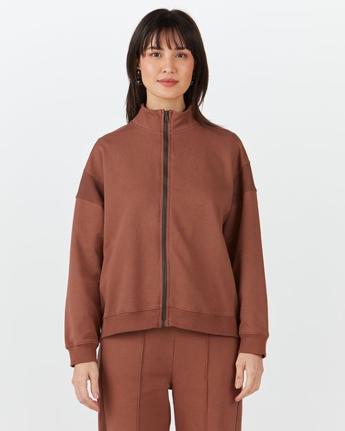 Jaqueta Feminina Recorte Lateral Em Moletom Stretch Flanelado