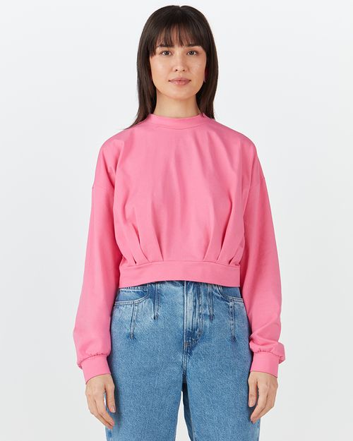 Blusa Long Cropped Feminina Pregas Em Algodão