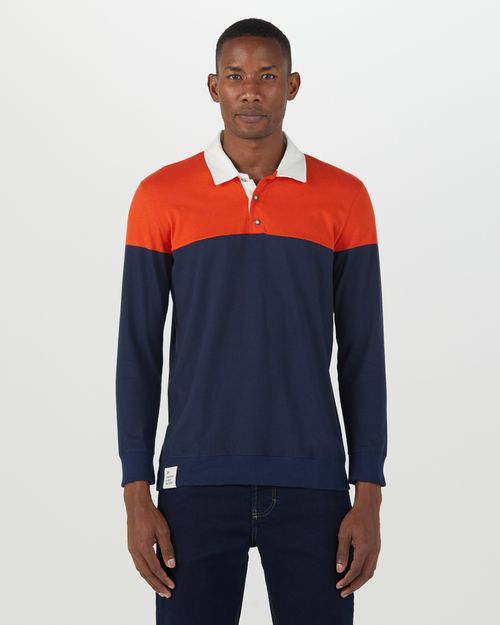 Camisa Polo Masculina Manga Longa Bicolor Em Algodão