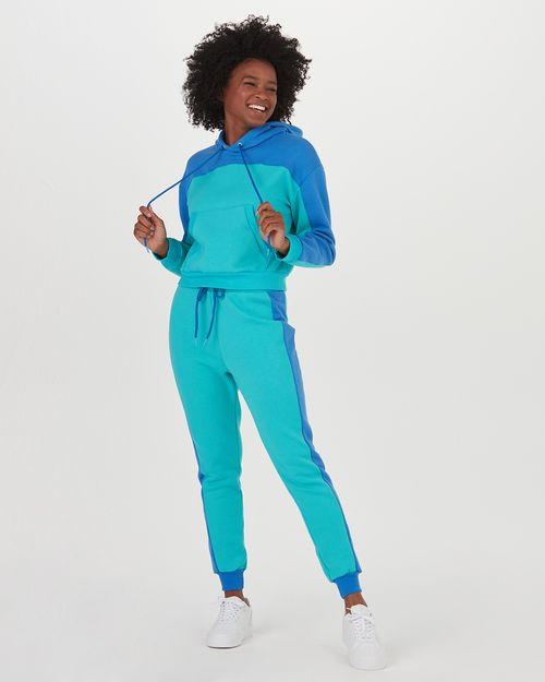 Blusão Feminino Bicolor Com Capuz Em Moletom Soft Flanelado