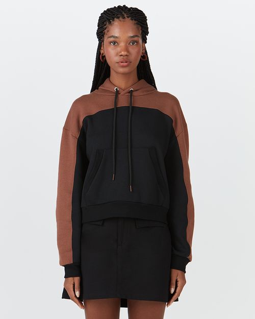 Blusão Feminino Bicolor Com Capuz Em Moletom Soft Flanelado