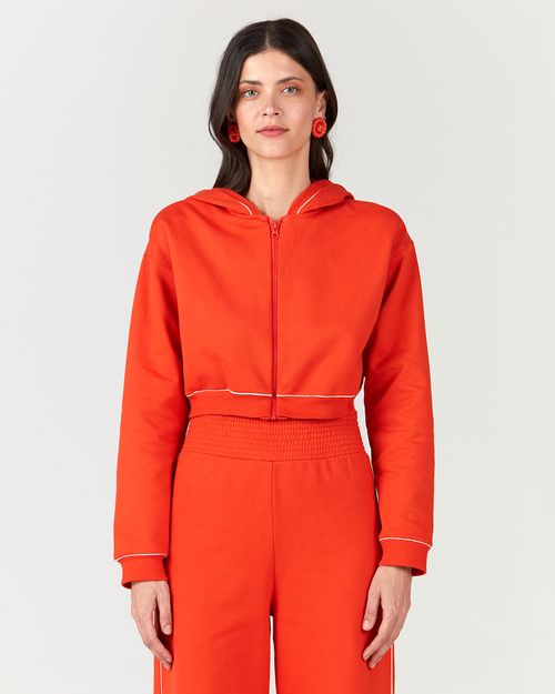 Jaqueta Cropped Feminina Com Capuz Em Moletom Flanelado