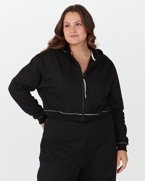 Jaqueta Cropped Feminina Plus Size Em Moletom Flanelado