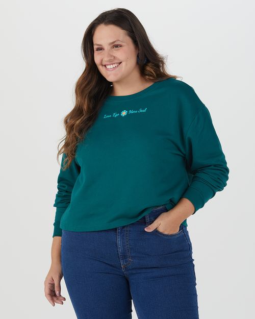 Blusão Cropped Feminino Plus Size Less Ego More Soul Em Moletom