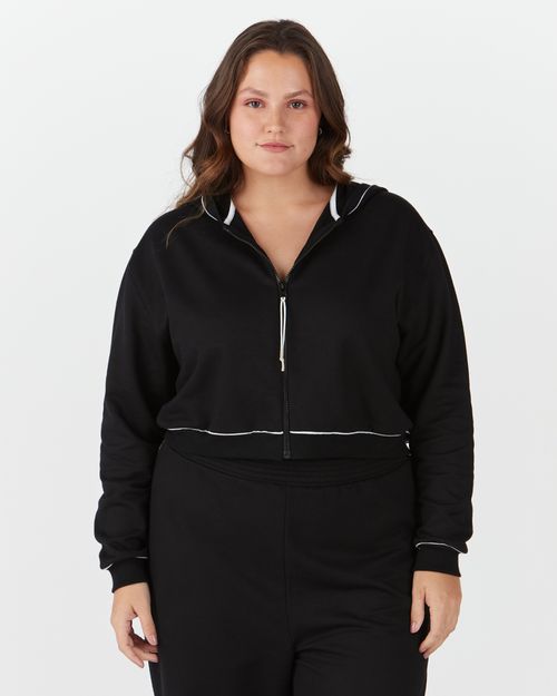 Jaqueta Cropped Feminina Plus Size Em Moletom Flanelado